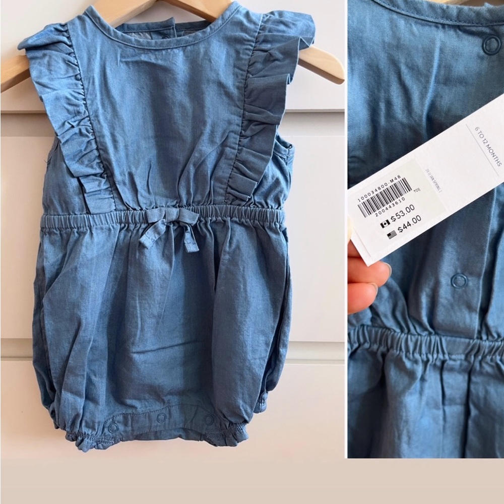 NWT Janie and Jack Denim Blue Ruffled Baby Romper